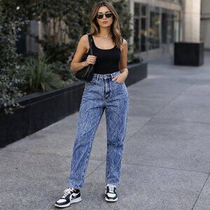 Vintage Stefano Acid Wash High Rise Tapered Mom Jeans 80s 90s